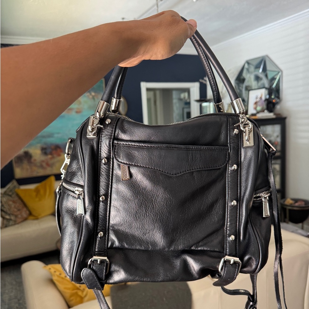Rebecca Minkoff Black and Silver Shoulder Bag with Adjustable Straps